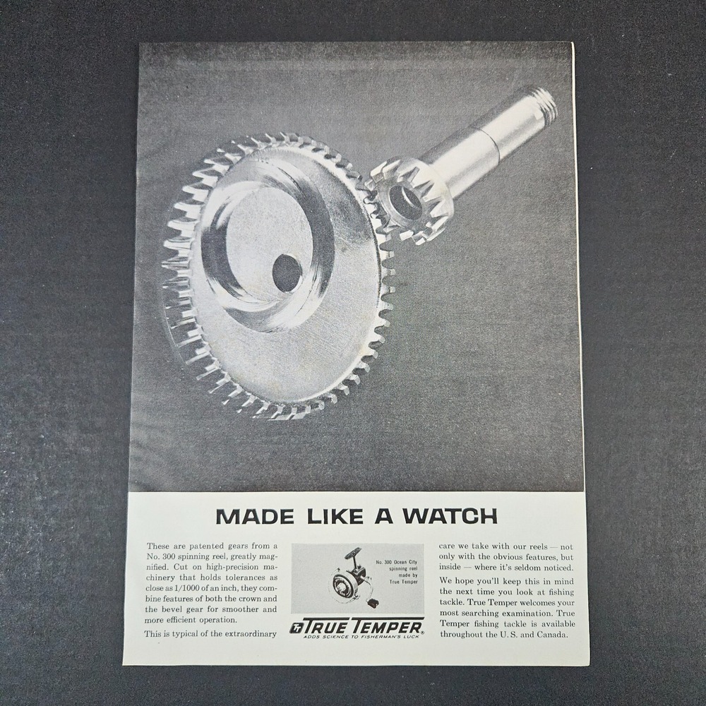 1962 True Temper No 300 Ocean City Spinning Reel Vintage Print Ad Fishing Gear